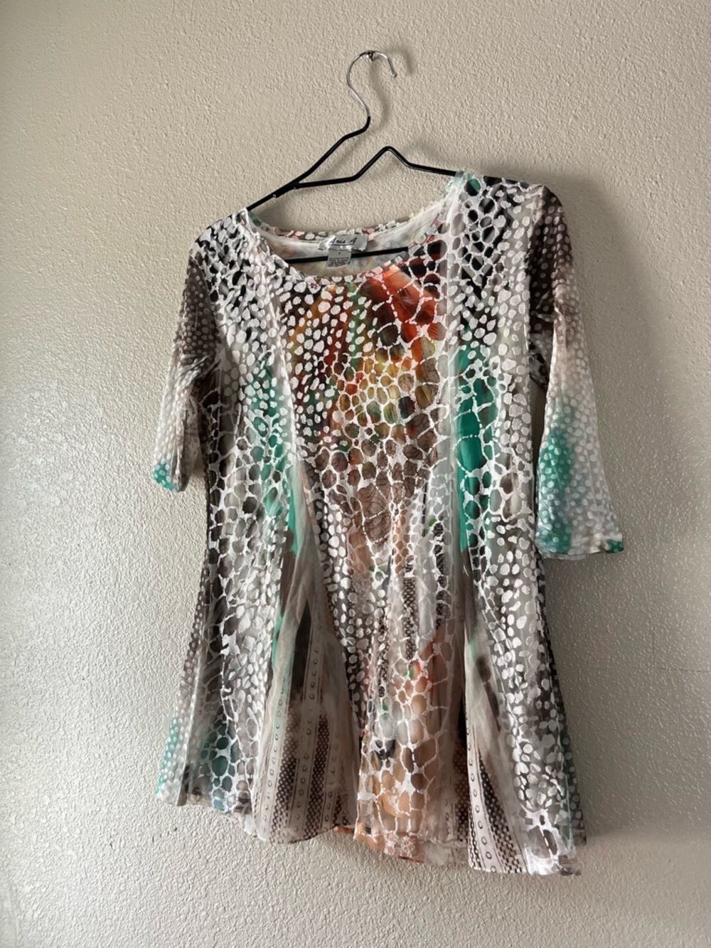 Aria Scoop-Neck Tunic with Teal, Rust, Brown & White Abstract Print - Picture 3 of 7